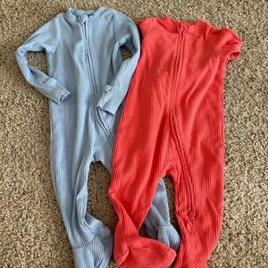 Old Navy Kids One Piece Footies - Light Blue and Coral